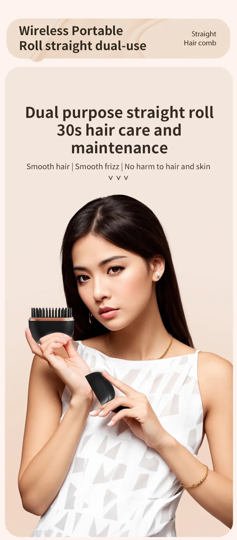 2025 New Mini Straightener Rechargeable Portable Hair Straightener Brush Anti - Scald Shell Cordless USB Charging Straighteners - BeyoutifulSpot®