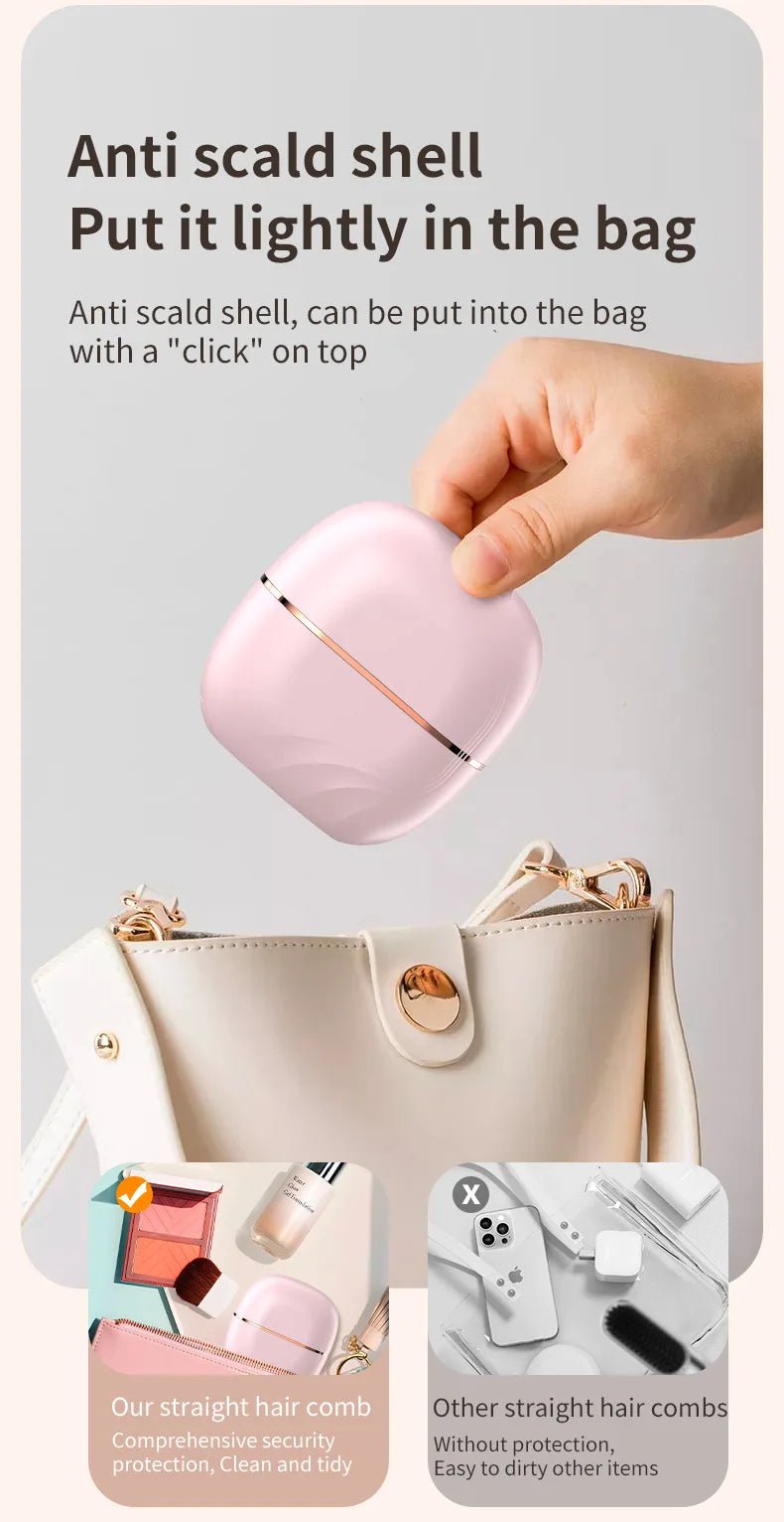 2025 New Mini Straightener Rechargeable Portable Hair Straightener Brush Anti - Scald Shell Cordless USB Charging Straighteners - BeyoutifulSpot®