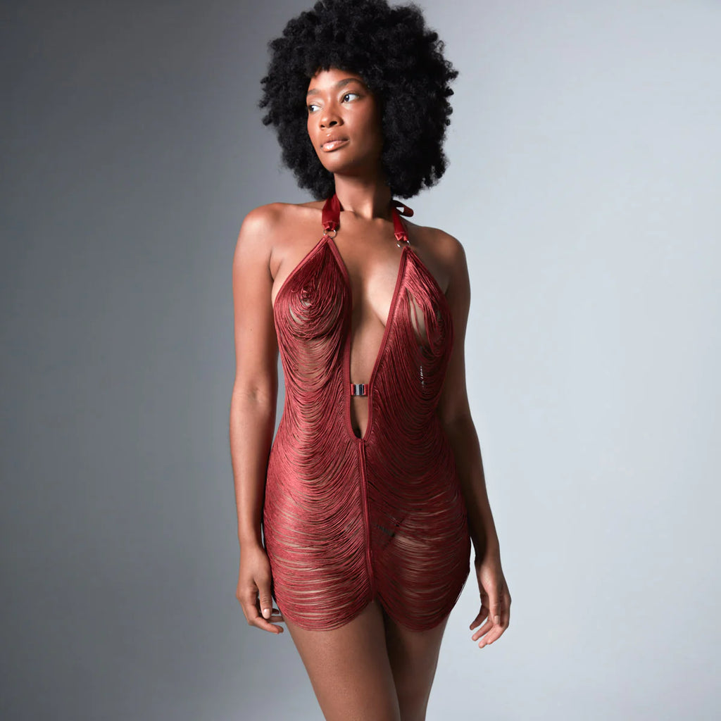 Allure Fringe Slip Dress™ — Sheer Halter Mini