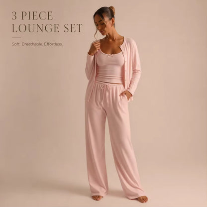 CloudRib™ 3-Piece Lounge Set – Tank Top, Cardigan & Wide-Leg Pants