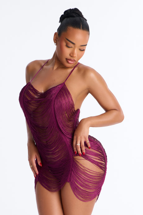 Allure Fringe Slip Dress™ — Sheer Halter Mini