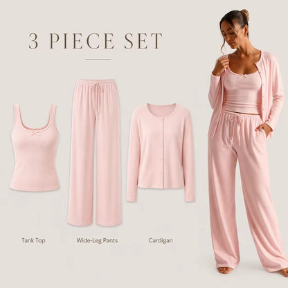 CloudRib™ 3-Piece Lounge Set – Tank Top, Cardigan & Wide-Leg Pants