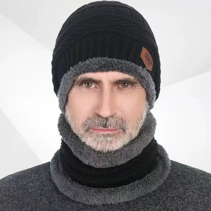 2pcs+1 pair Winter Warm Velvet Hat Scarf Gloves Set Winter Hats Knit Cap Men And Women Velvet Hat Coral Fleece Scarf Outdoor Rid