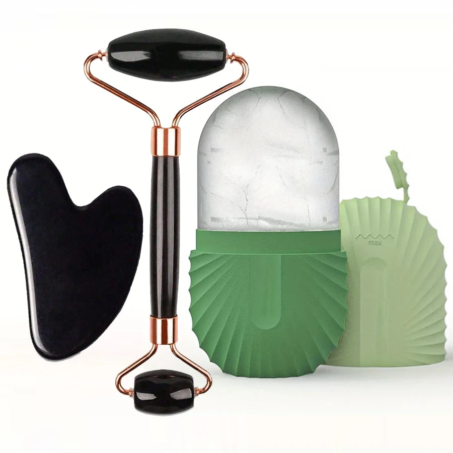 GlowSculpt Ice Trio™ — 3-in-1 Cold Therapy Face Sculpting Kit (Ice Roller + Gua Sha + Cube Mold)