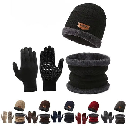 2pcs+1 pair Winter Warm Velvet Hat Scarf Gloves Set Winter Hats Knit Cap Men And Women Velvet Hat Coral Fleece Scarf Outdoor Rid
