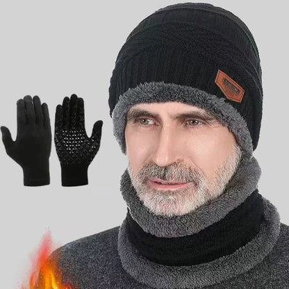 2pcs+1 pair Winter Warm Velvet Hat Scarf Gloves Set Winter Hats Knit Cap Men And Women Velvet Hat Coral Fleece Scarf Outdoor Rid