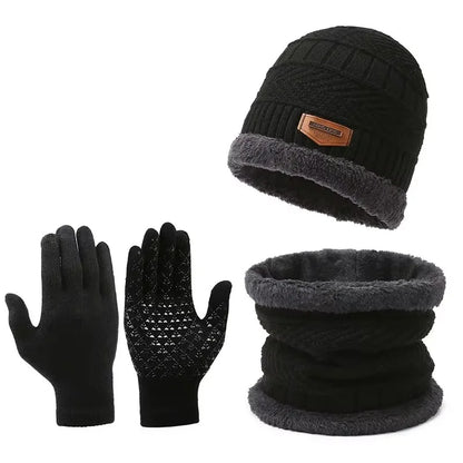 2pcs+1 pair Winter Warm Velvet Hat Scarf Gloves Set Winter Hats Knit Cap Men And Women Velvet Hat Coral Fleece Scarf Outdoor Rid