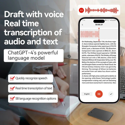 Intelligent AI ChatGPT-4 App Phone Call Voice Recorder 8-128GB Transcribe Summarize Sound Device Audio Dictaphone