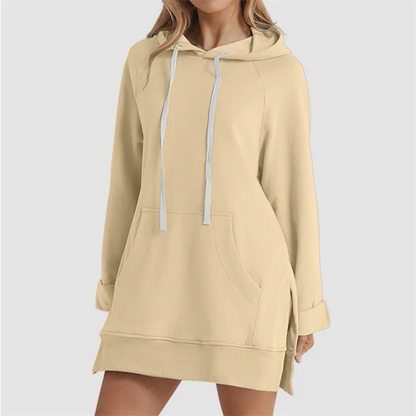 Women’s Hoodie Dress – Loose Fit, Slit Hem, Big Pocket & Drawstring Hood (Mid-Length)