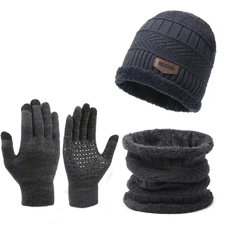 2pcs+1 pair Winter Warm Velvet Hat Scarf Gloves Set Winter Hats Knit Cap Men And Women Velvet Hat Coral Fleece Scarf Outdoor Rid