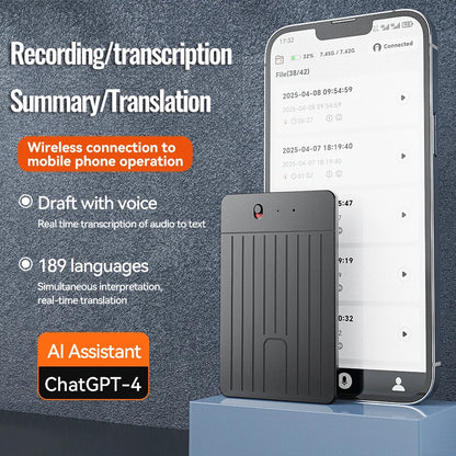 Intelligent AI ChatGPT-4 App Phone Call Voice Recorder 8-128GB Transcribe Summarize Sound Device Audio Dictaphone