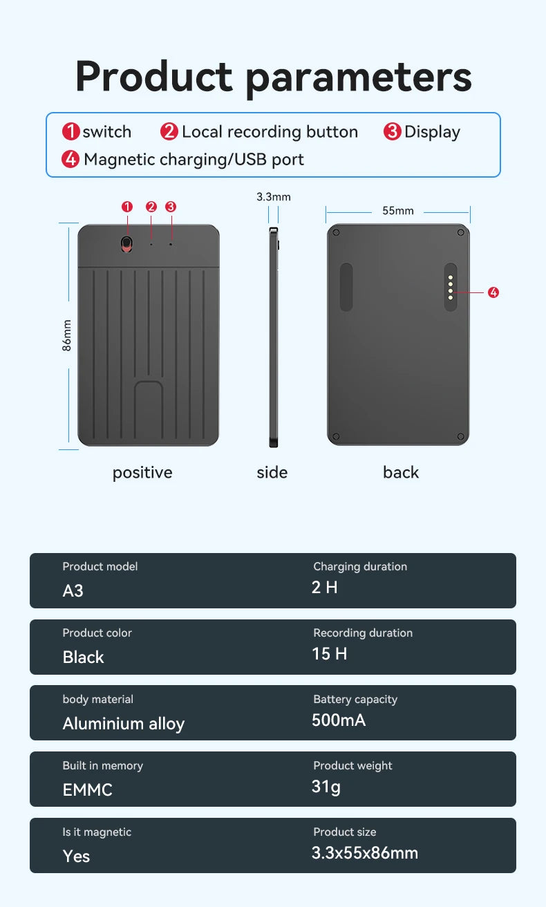 Intelligent AI ChatGPT-4 App Phone Call Voice Recorder 8-128GB Transcribe Summarize Sound Device Audio Dictaphone