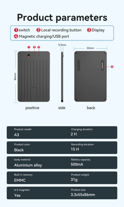 Intelligent AI ChatGPT-4 App Phone Call Voice Recorder 8-128GB Transcribe Summarize Sound Device Audio Dictaphone