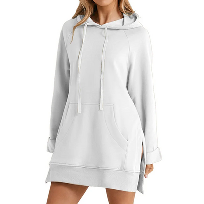 Women’s Hoodie Dress – Loose Fit, Slit Hem, Big Pocket & Drawstring Hood (Mid-Length)