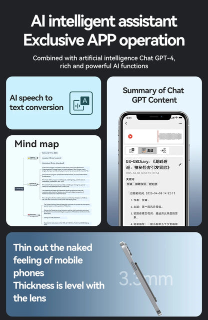 Intelligent AI ChatGPT-4 App Phone Call Voice Recorder 8-128GB Transcribe Summarize Sound Device Audio Dictaphone