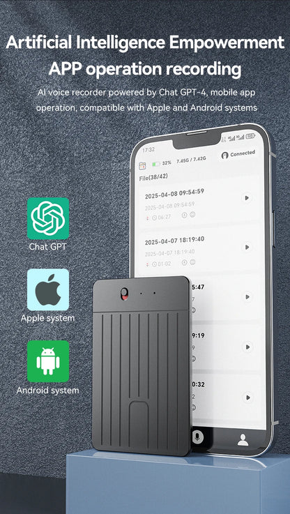 Intelligent AI ChatGPT-4 App Phone Call Voice Recorder 8-128GB Transcribe Summarize Sound Device Audio Dictaphone