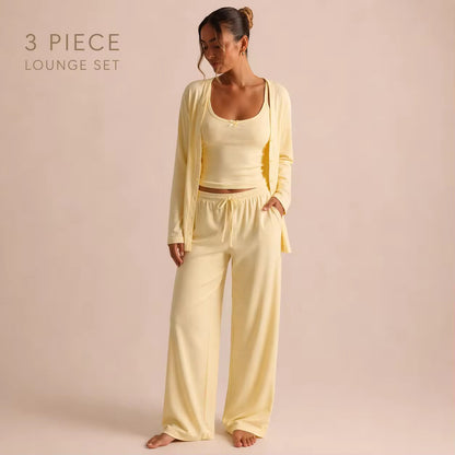 CloudRib™ 3-Piece Lounge Set – Tank Top, Cardigan & Wide-Leg Pants