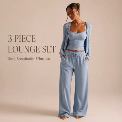 CloudRib™ 3-Piece Lounge Set – Tank Top, Cardigan & Wide-Leg Pants