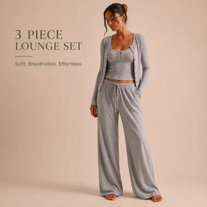 CloudRib™ 3-Piece Lounge Set – Tank Top, Cardigan & Wide-Leg Pants