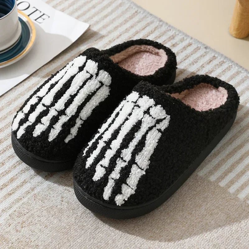 Cozy Ghost Face Fuzzy Slippers – Unisex Winter Plush Anti - Slip Indoor Shoes - BeyoutifulSpot®