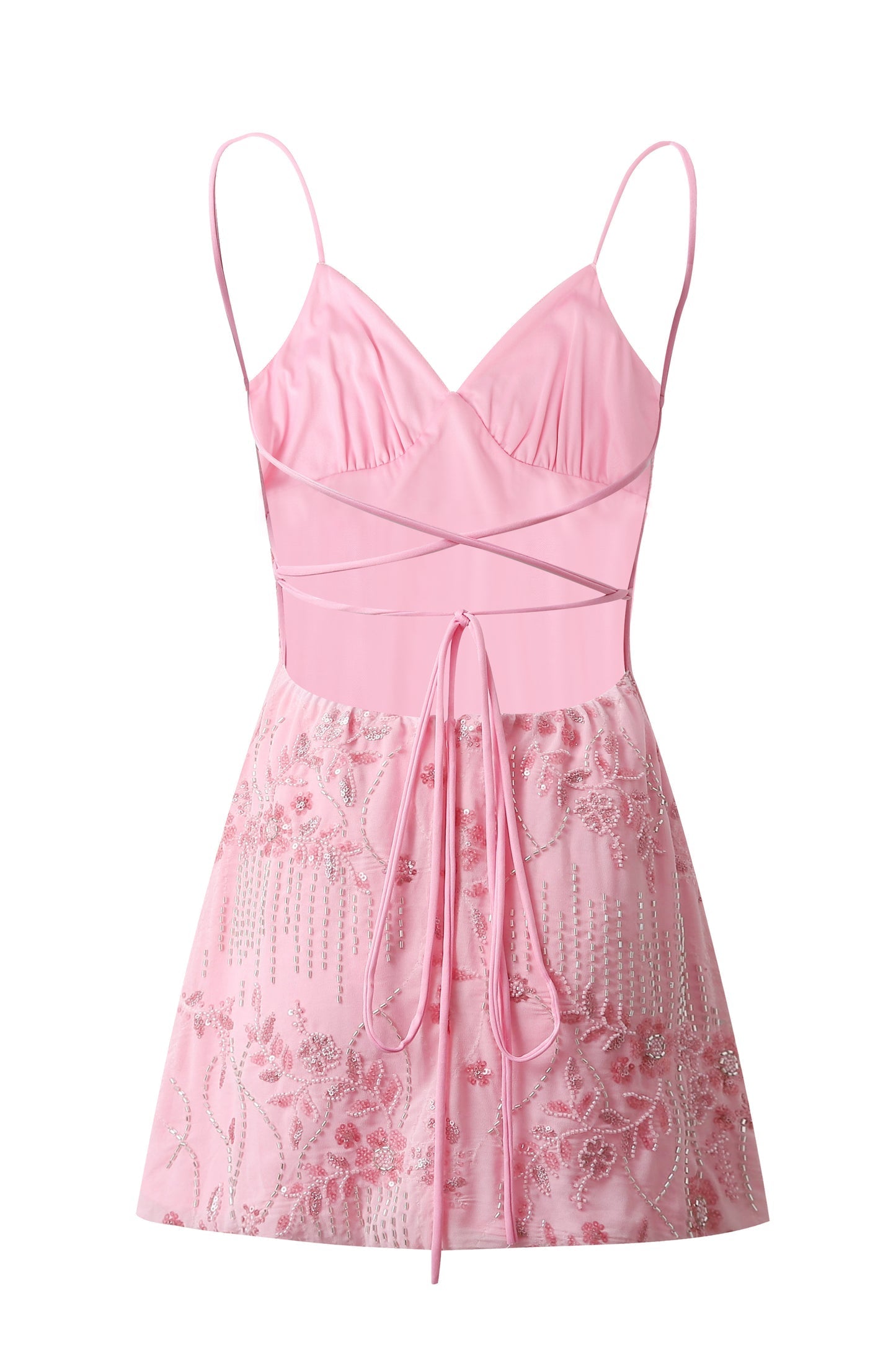 Floral Beaded Embroidery Mini Dress - BYS