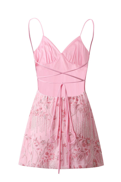 Floral Beaded Embroidery Mini Dress - BYS