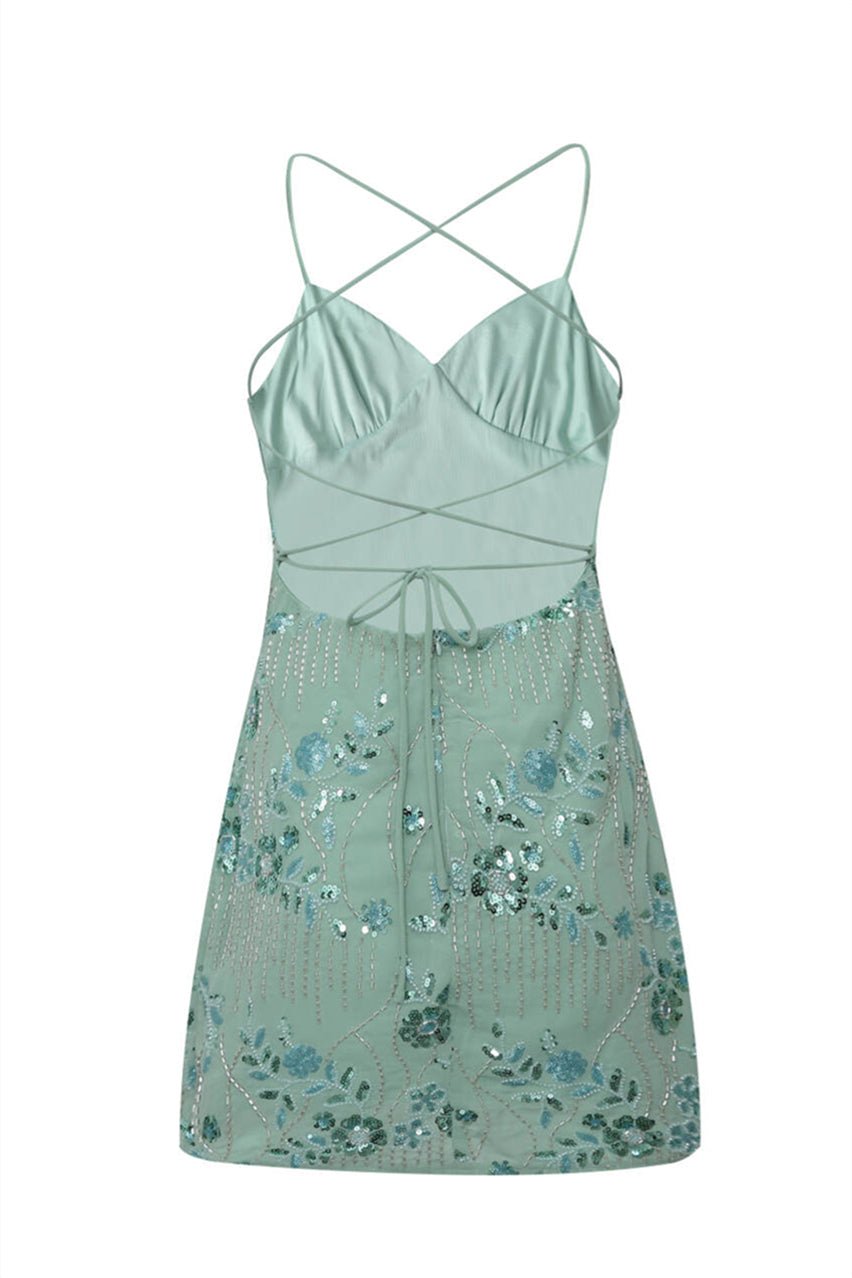 Floral Beaded Embroidery Mini Dress - BYS