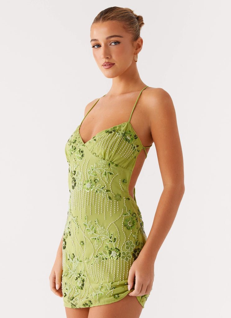 Floral Beaded Embroidery Mini Dress - BYS