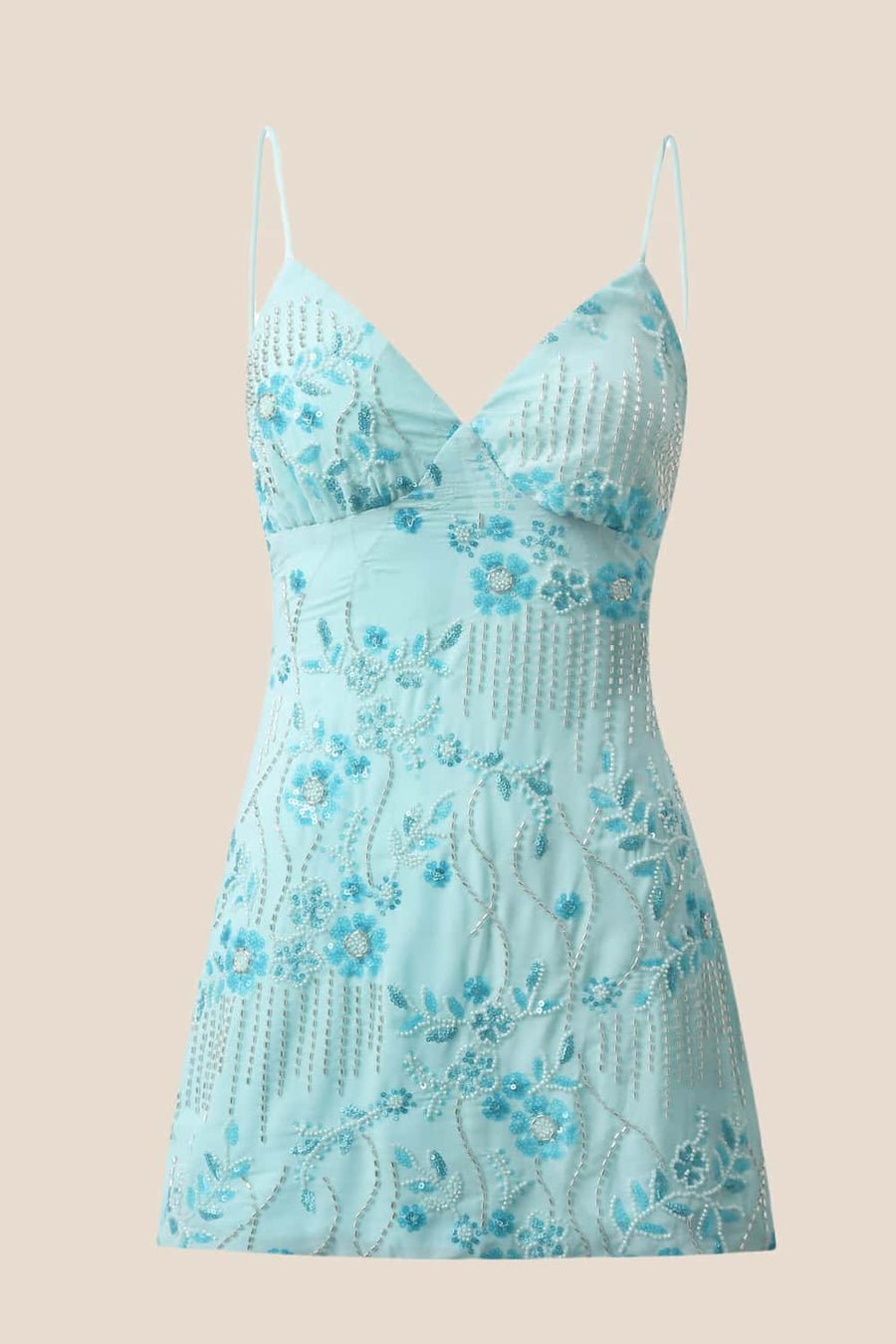 Floral Beaded Embroidery Mini Dress - BYS