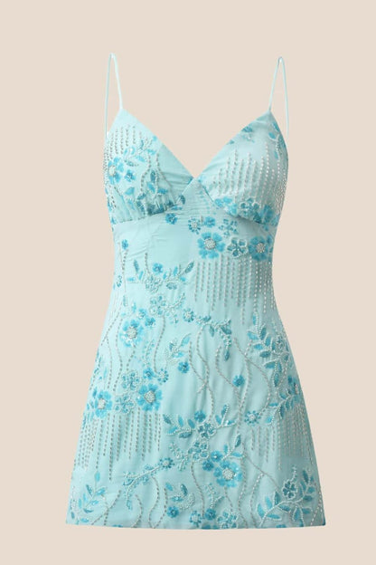 Floral Beaded Embroidery Mini Dress - BYS