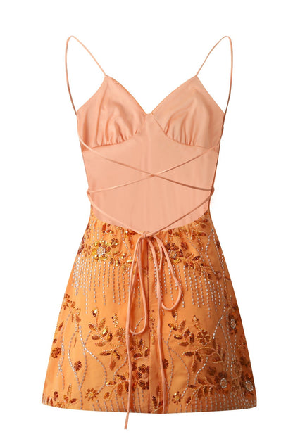 Floral Beaded Embroidery Mini Dress - BYS