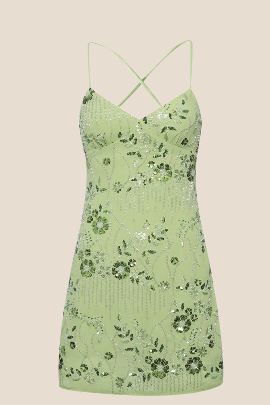 Floral Beaded Embroidery Mini Dress - BYS