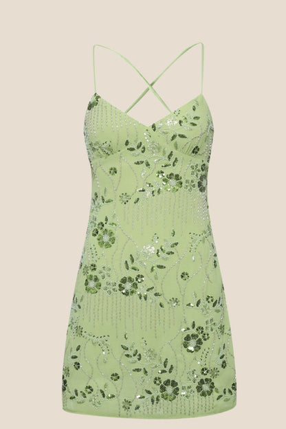 Floral Beaded Embroidery Mini Dress - BYS