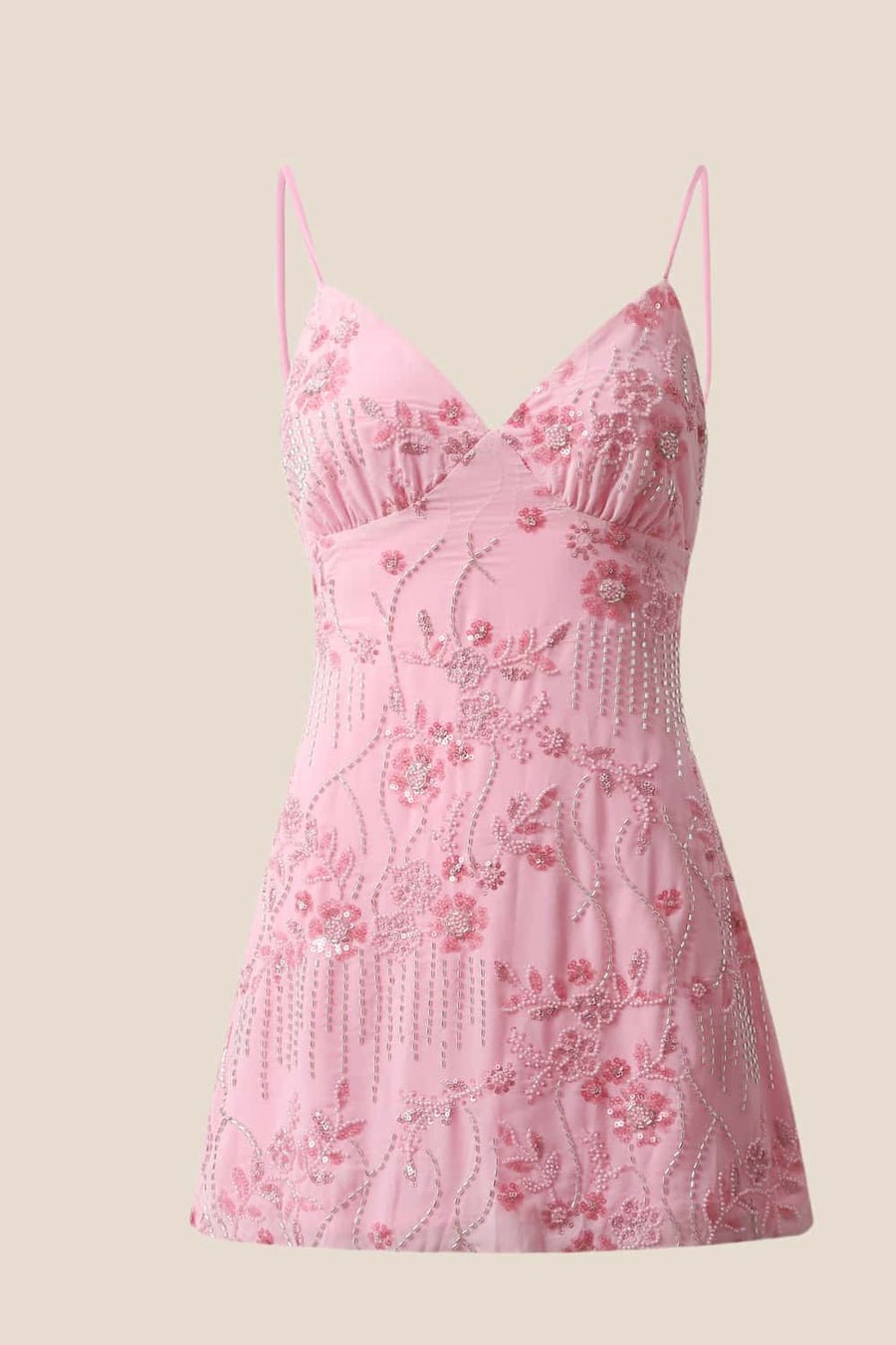 Floral Beaded Embroidery Mini Dress - BYS