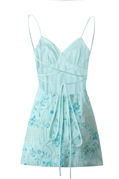 Floral Beaded Embroidery Mini Dress - BYS