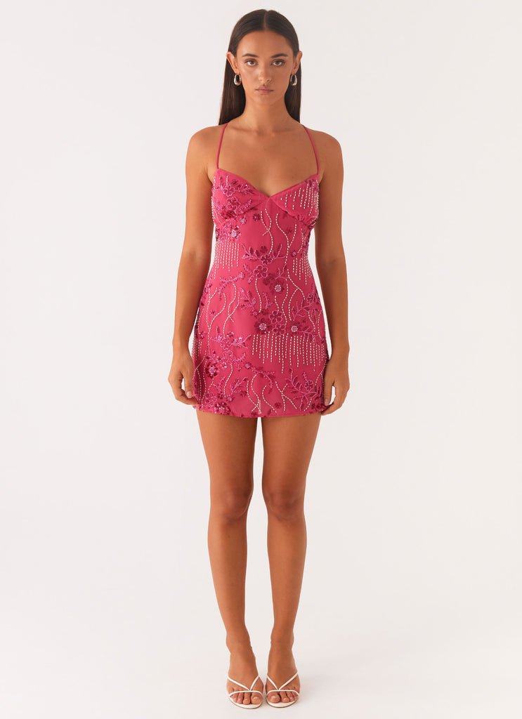 Floral Beaded Embroidery Mini Dress - BYS