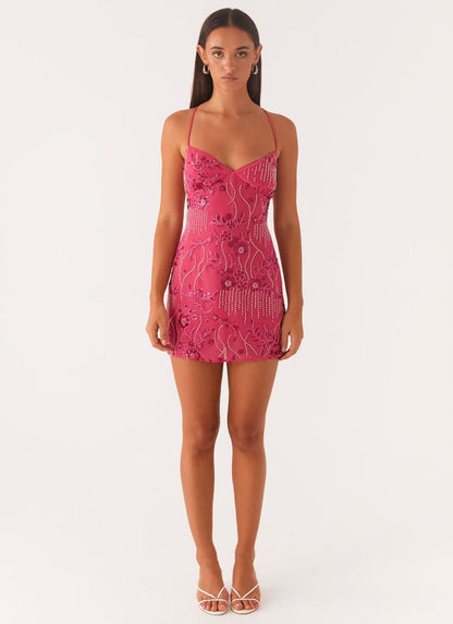 Floral Beaded Embroidery Mini Dress - BYS