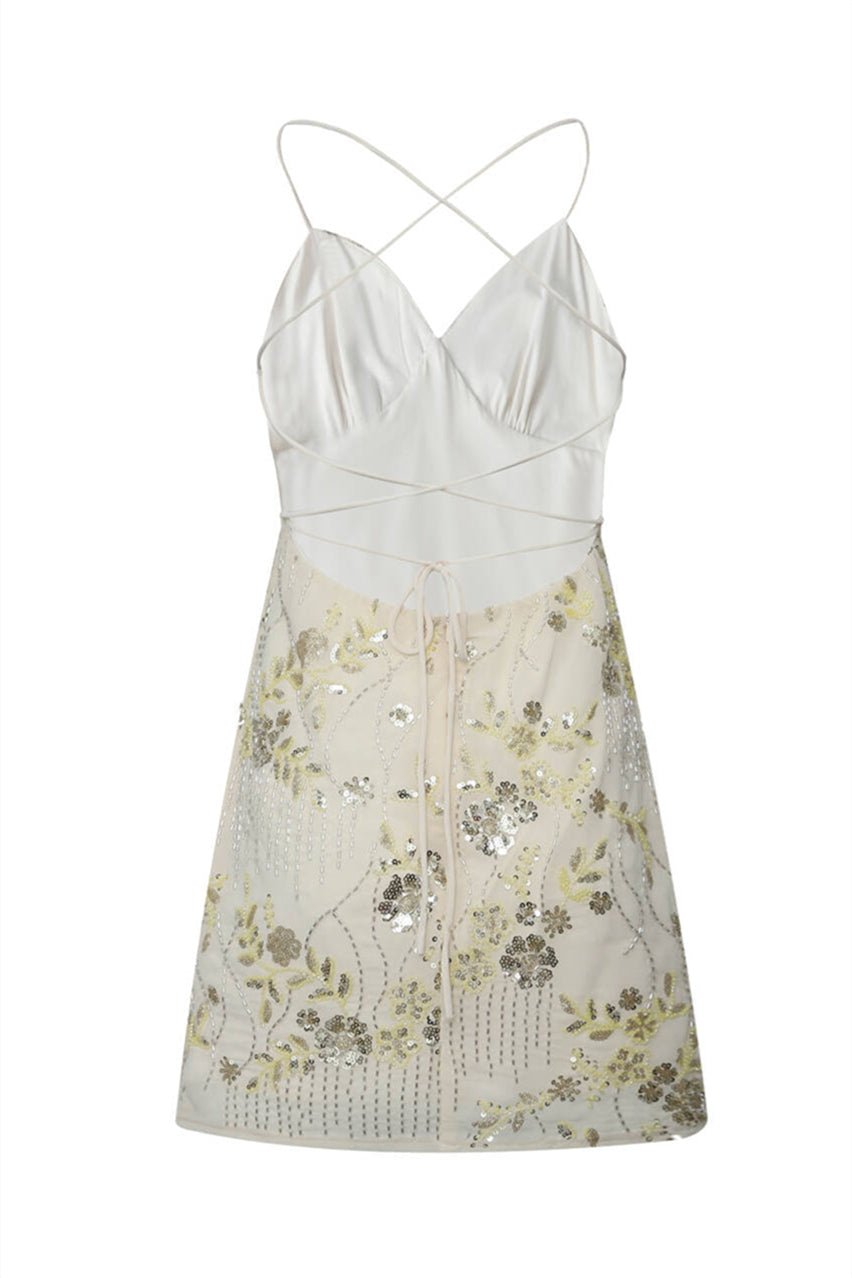 Floral Beaded Embroidery Mini Dress - BYS