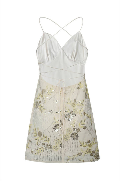 Floral Beaded Embroidery Mini Dress - BYS