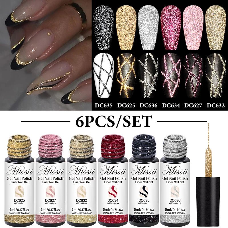 Reflective Glitter Nail Liner Set - 2/4/6pcs - BeyoutifulSpot®