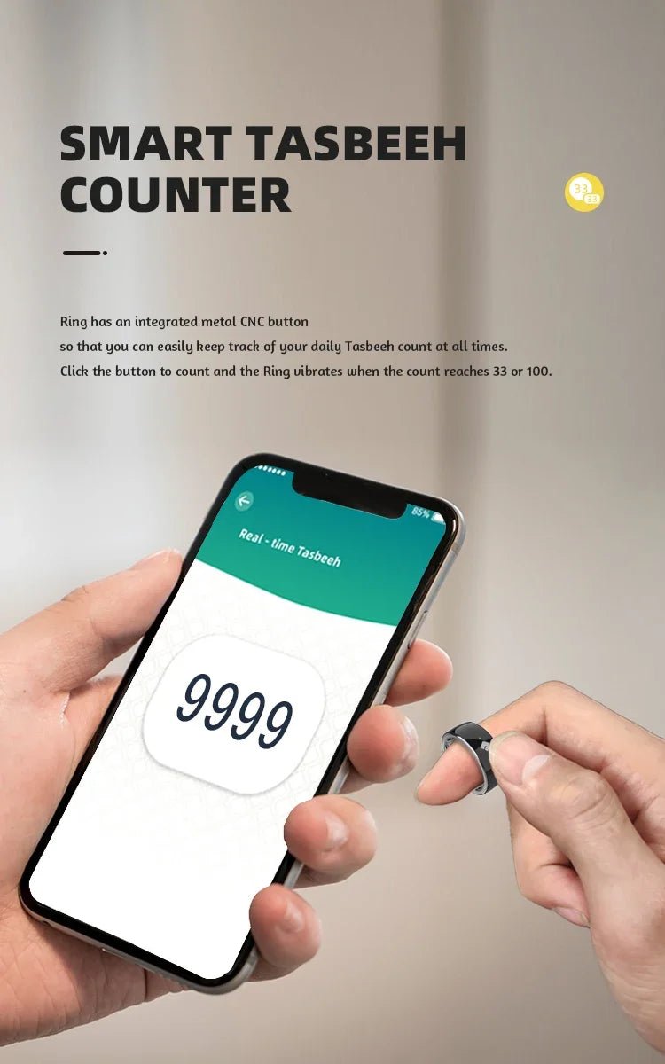 Smart Tasbih Counter Ring - Digital Zikr Tracker with Qibla Finder - BeyoutifulSpot®