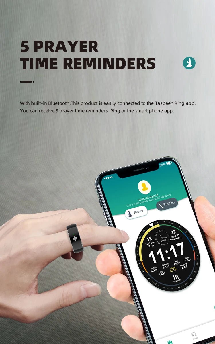 Smart Tasbih Counter Ring - Digital Zikr Tracker with Qibla Finder - BeyoutifulSpot®