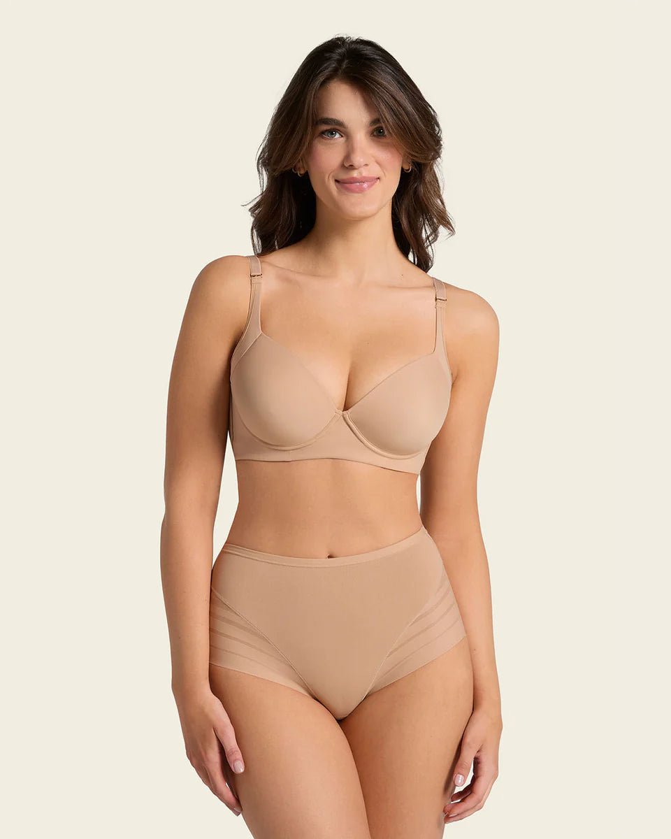 Stripe Undetectable High Waist Shaping Panty - Tummy Control & Tulle Bands | Premium Shapewear - BeyoutifulSpot®