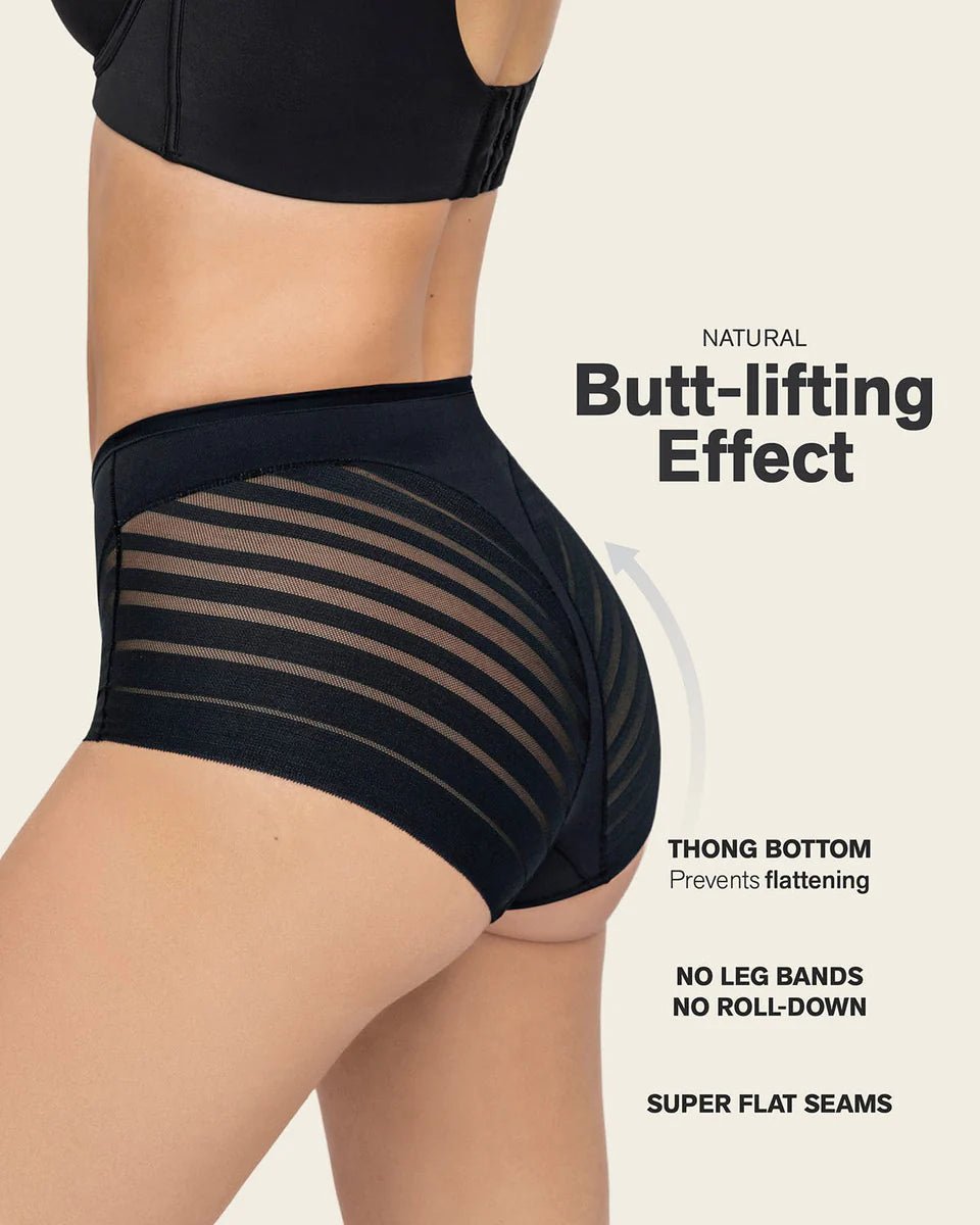Stripe Undetectable High Waist Shaping Panty - Tummy Control & Tulle Bands | Premium Shapewear - BeyoutifulSpot®
