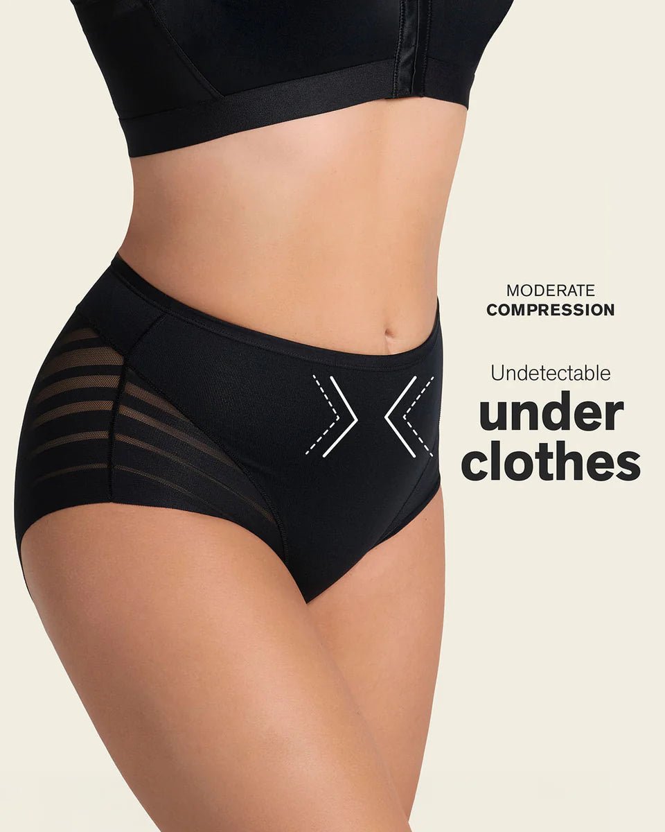 Stripe Undetectable High Waist Shaping Panty - Tummy Control & Tulle Bands | Premium Shapewear - BeyoutifulSpot®