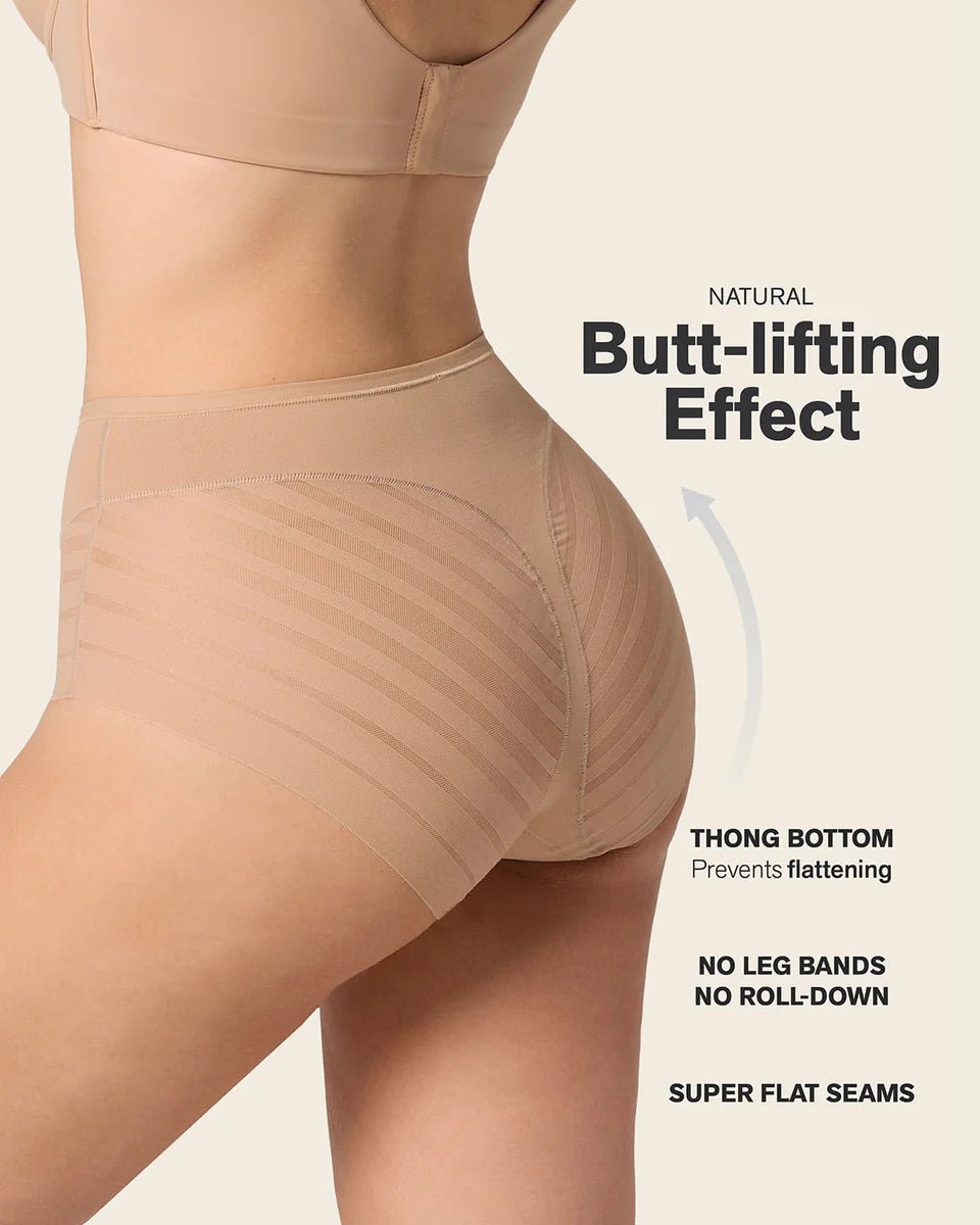Stripe Undetectable High Waist Shaping Panty - Tummy Control & Tulle Bands | Premium Shapewear - BeyoutifulSpot®