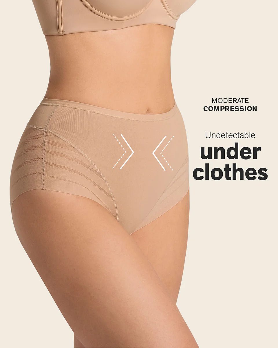 Stripe Undetectable High Waist Shaping Panty - Tummy Control & Tulle Bands | Premium Shapewear - BeyoutifulSpot®