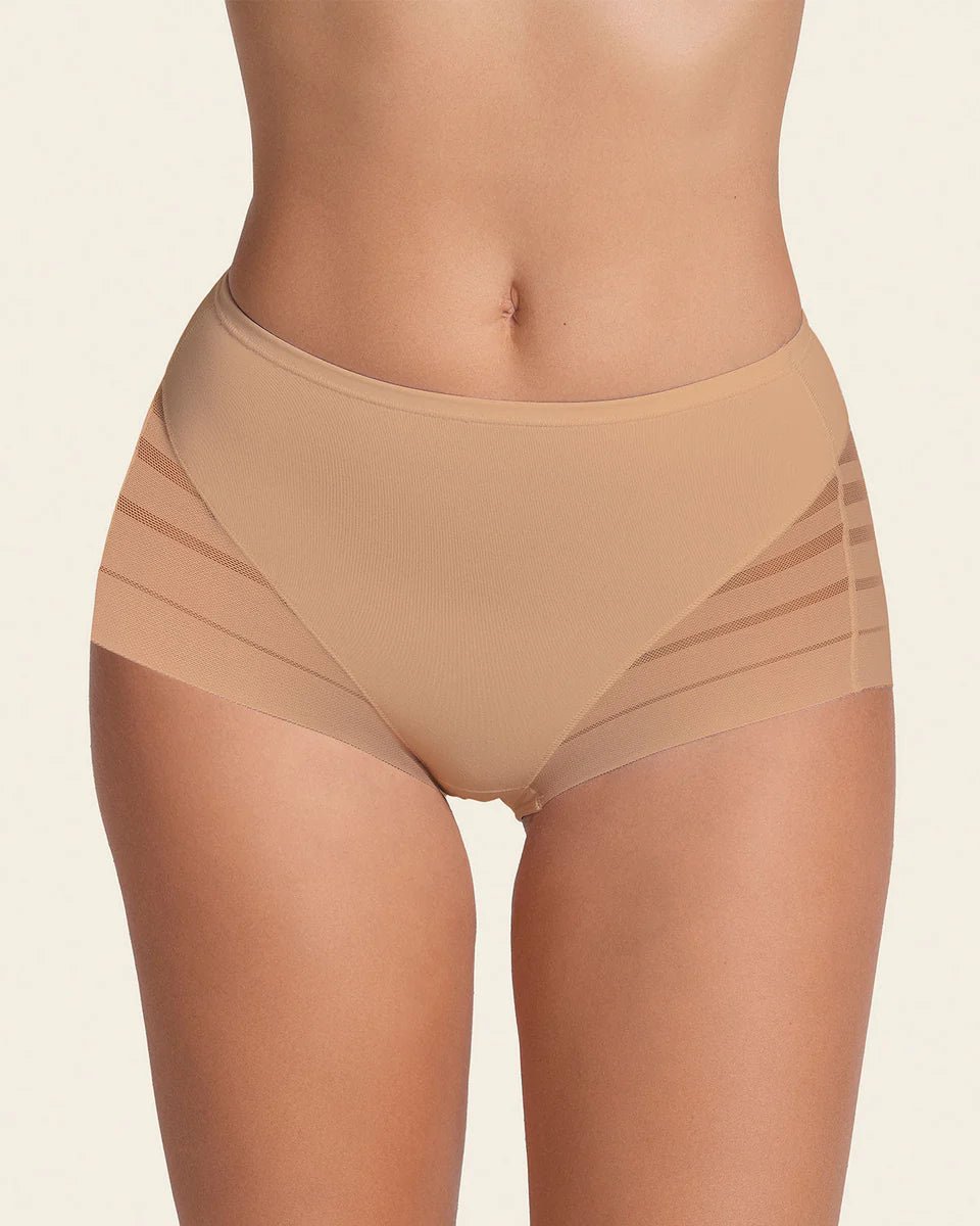 Stripe Undetectable High Waist Shaping Panty - Tummy Control & Tulle Bands | Premium Shapewear - BeyoutifulSpot®