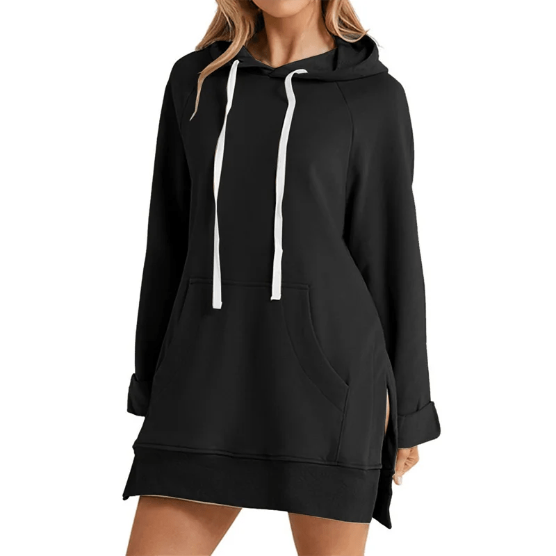 Women’s Hoodie Dress – Loose Fit, Slit Hem, Big Pocket & Drawstring Hood (Mid - Length) - BeyoutifulSpot®
