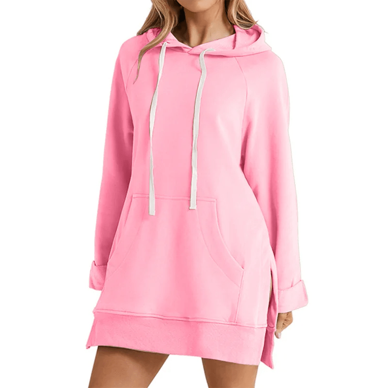 Women’s Hoodie Dress – Loose Fit, Slit Hem, Big Pocket & Drawstring Hood (Mid - Length) - BeyoutifulSpot®